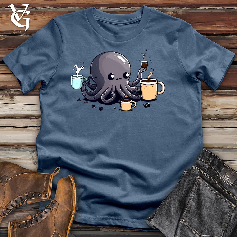 Viking Goods Octopus Coffee Addict Cotton Tee Steel Blue / L