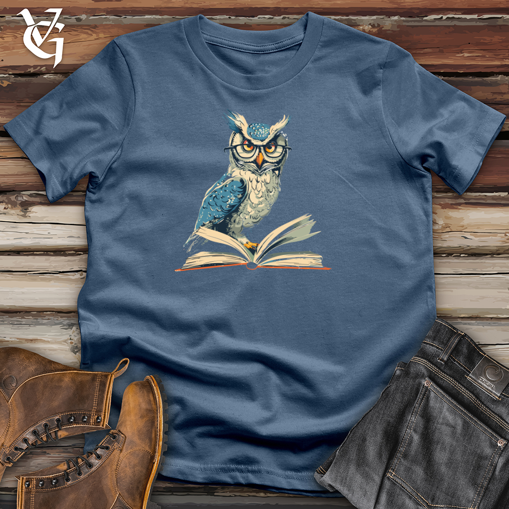 Viking Goods Owl Professor Wisdom Cotton Tee Steel Blue / L