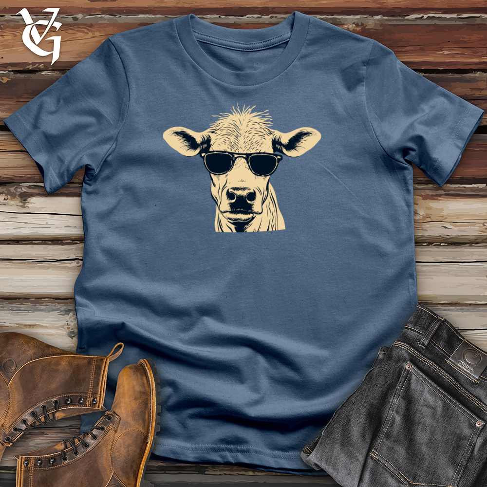 Viking Goods Retro Shades Cow 01 Cotton Tee Steel Blue / L