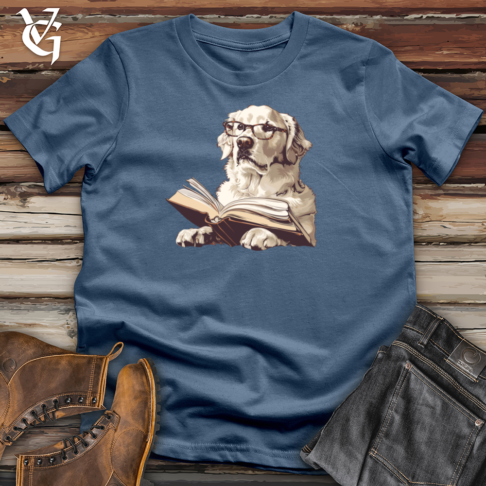 Viking Goods Scholarly Golden Retriever Bookmark Cotton Tee Steel Blue / L