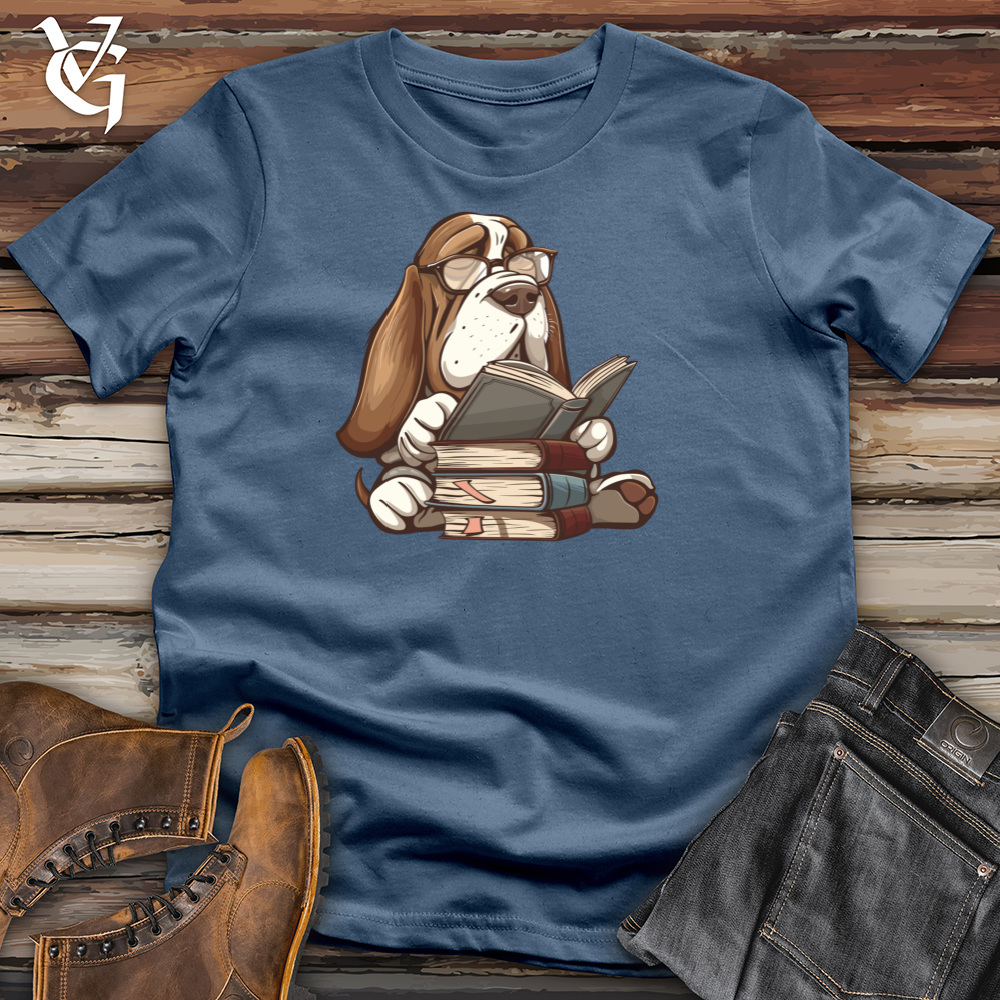 Viking Goods Scholarly Hound Librarian Cotton Tee Steel Blue / L