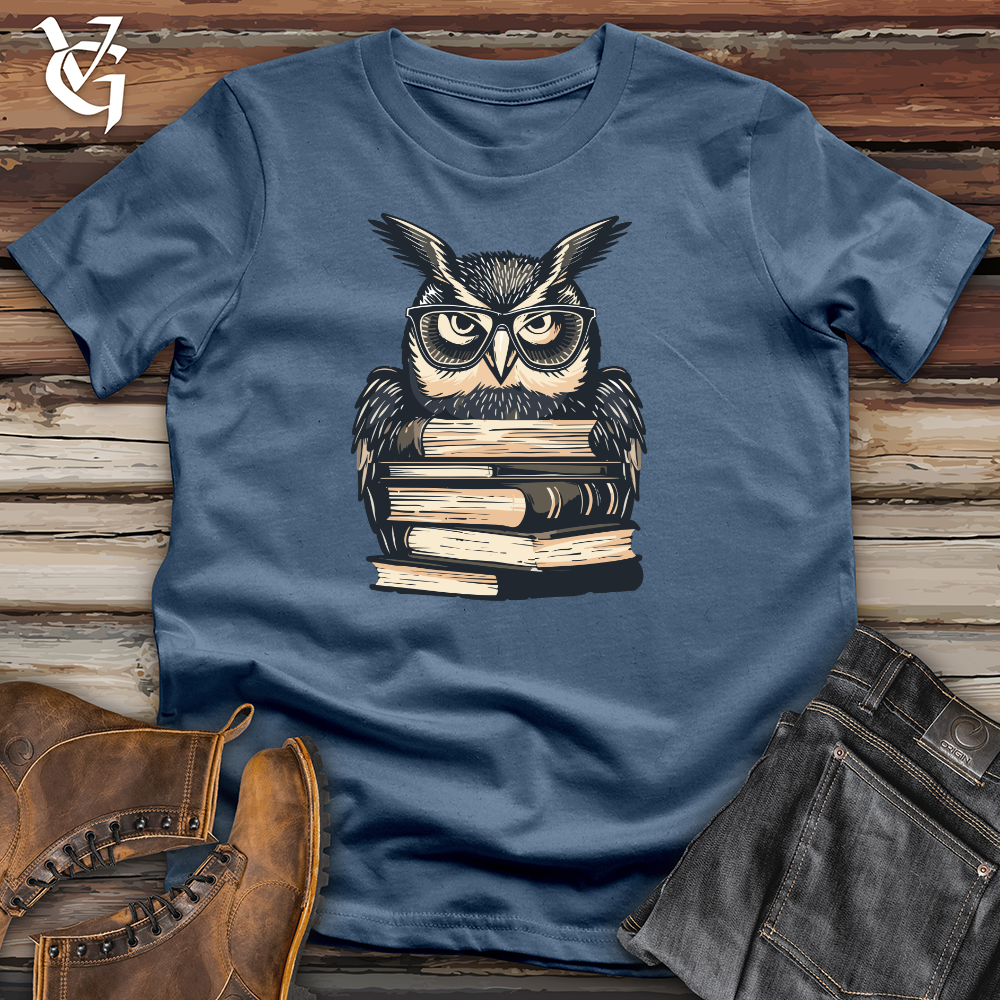 Viking Goods Scholarly Owl Librarian Cotton Tee Steel Blue / L