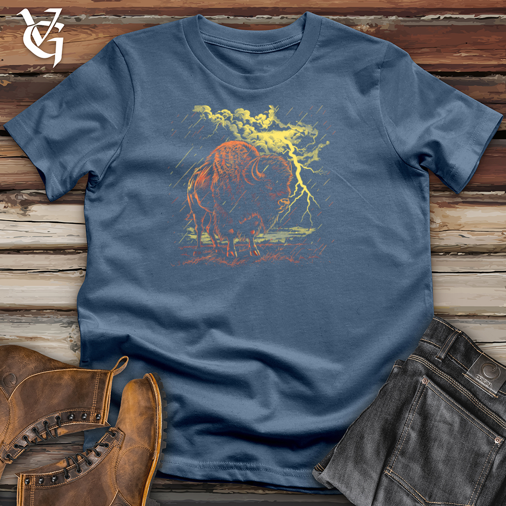 Viking Goods Thunderous Bison Majesty Cotton Tee Steel Blue / L