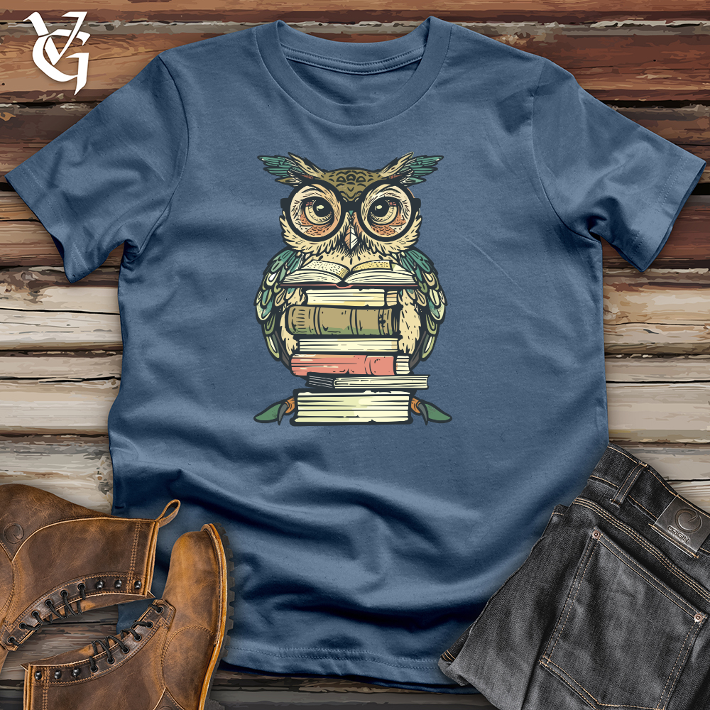 Viking Goods Wise Librarian Owl Cotton Tee Steel Blue / L