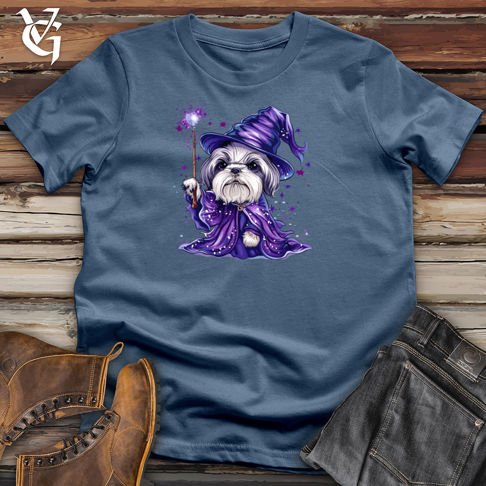 Viking Goods Wizard Shih Tzu Enchantment Cotton Tee Steel Blue / L