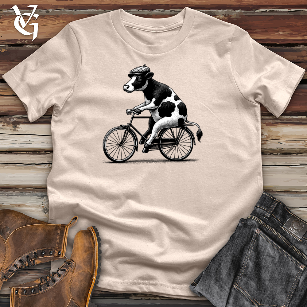Viking Goods Cow Riding a Bike Cotton Tee Tan / L