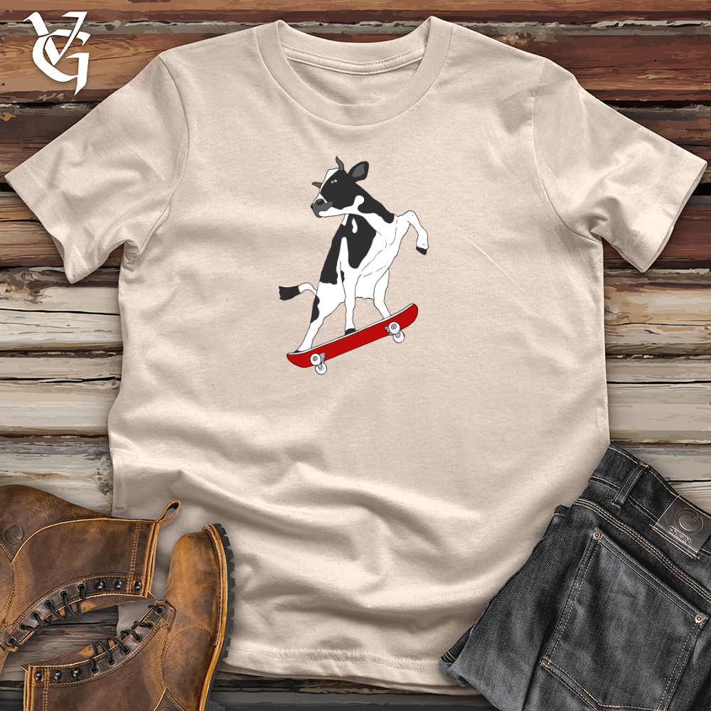 Viking Goods Skateboarding Cow Cotton Tee Tan / L