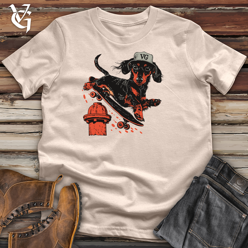 Viking Goods Skateboarding Dachshund Daredevil Cotton Tee Tan / L