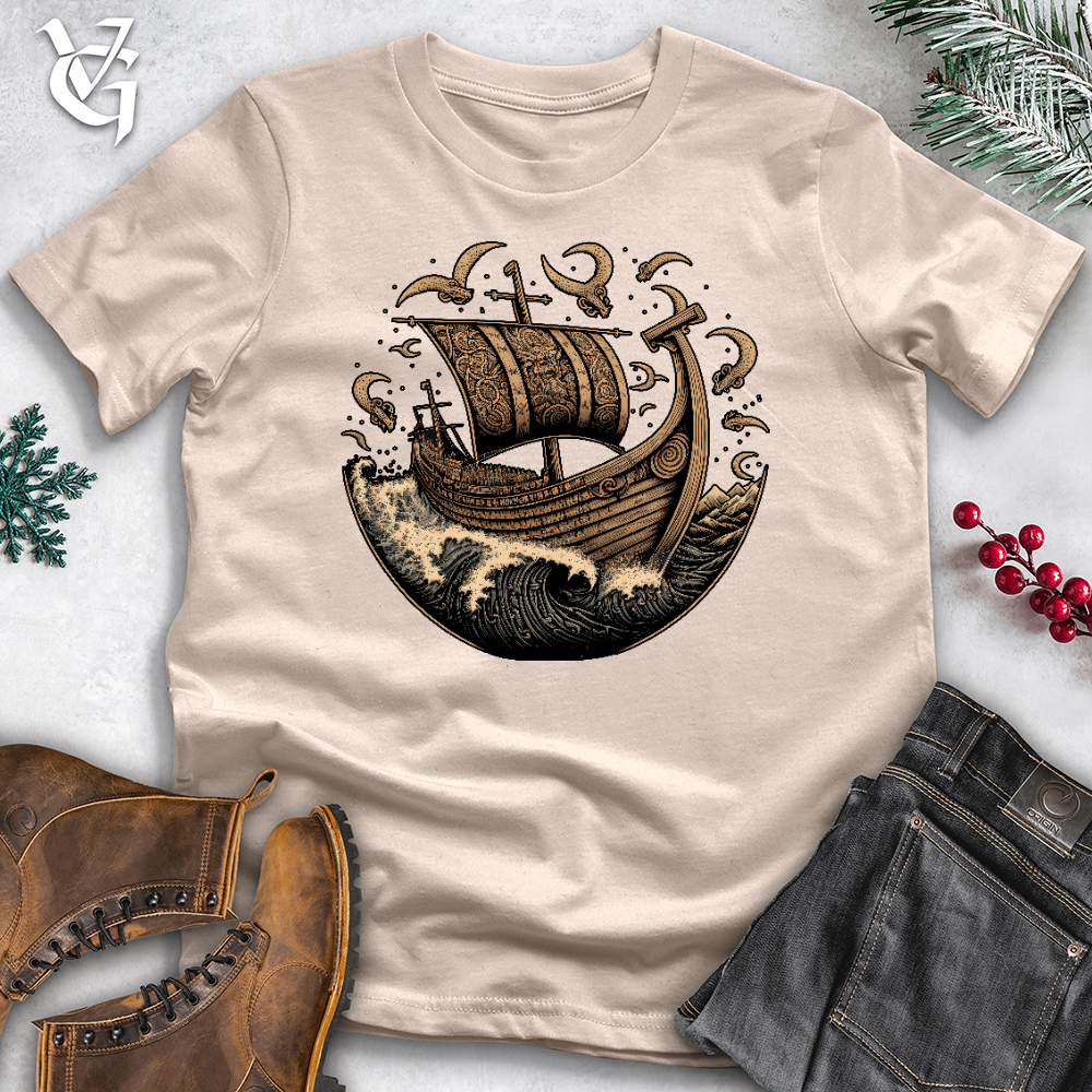 Viking Goods Vikings At Sea Cotton Tee Tan / L