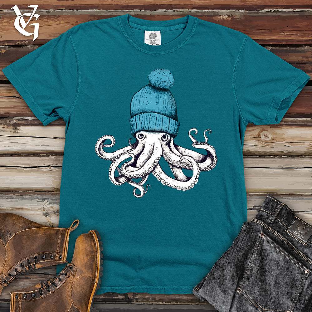 Viking Goods Octopus Wearing Beanie Heavy Cotton Comfort Colors Tee Topaz Blue / L