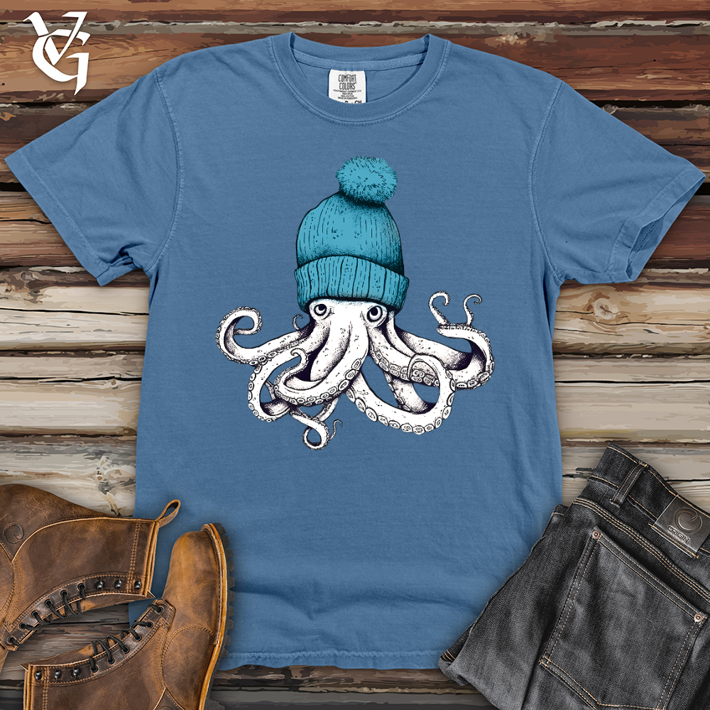 Viking Goods Octopus Wearing Beanie Heavy Cotton Comfort Colors Tee Washed Denim / L