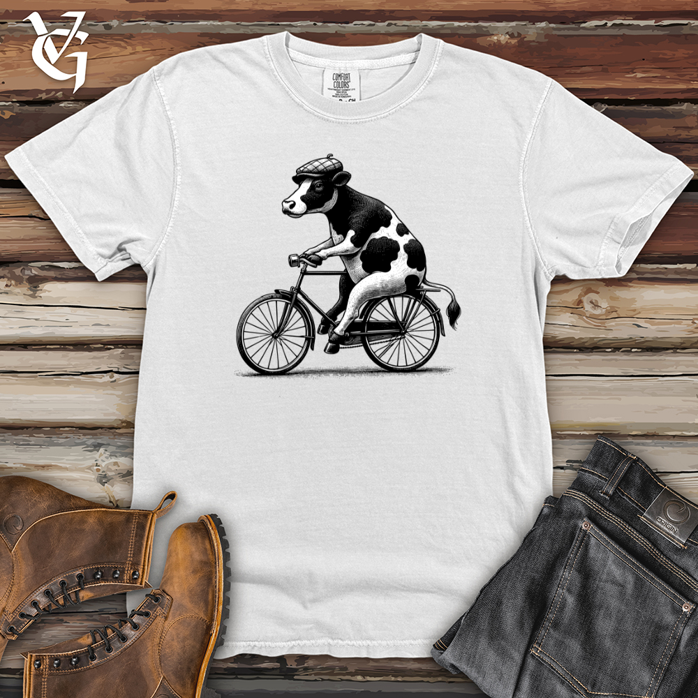 Viking Goods Cow Riding a Bike Heavy Cotton Comfort Colors Tee White / L