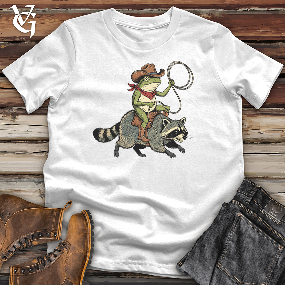 Viking Goods Cowboy Frog Riding Raccoon Tee White / L