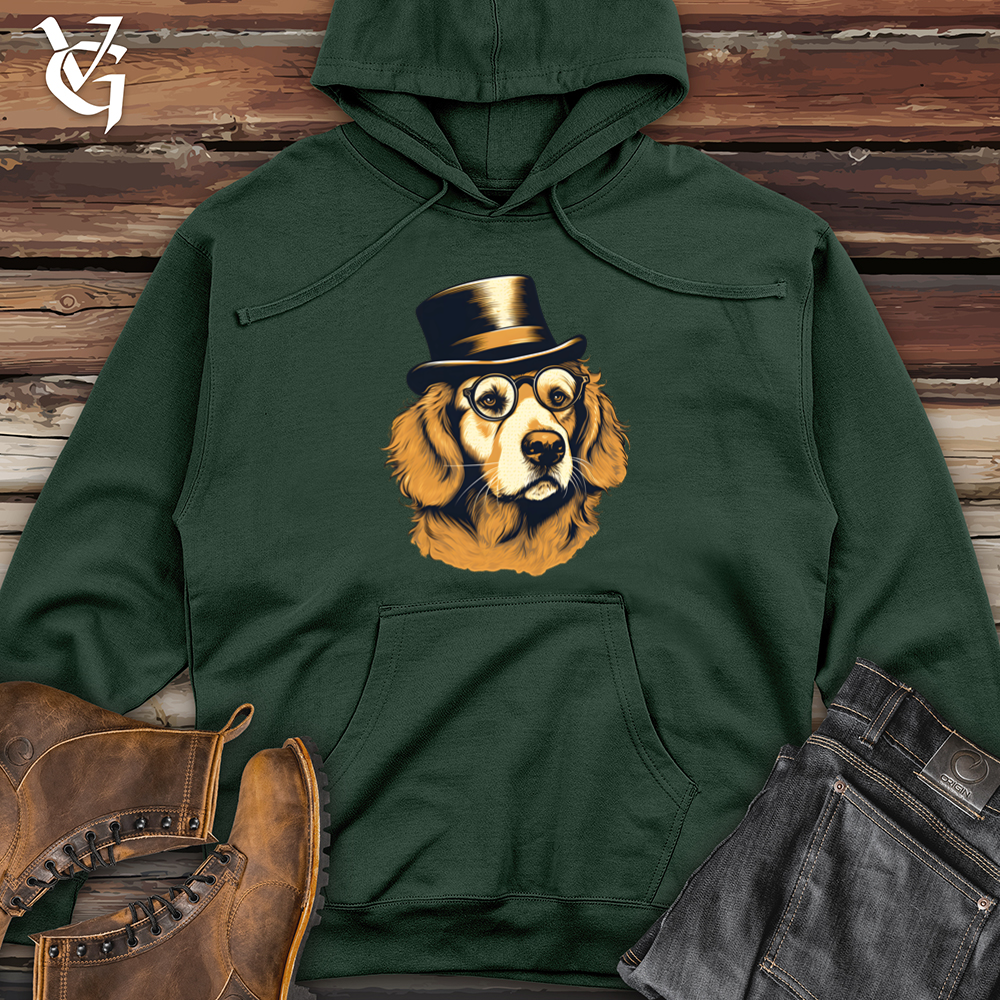 Monocled Top Hat Golden Retriever Midweight Hooded Sweatshirt