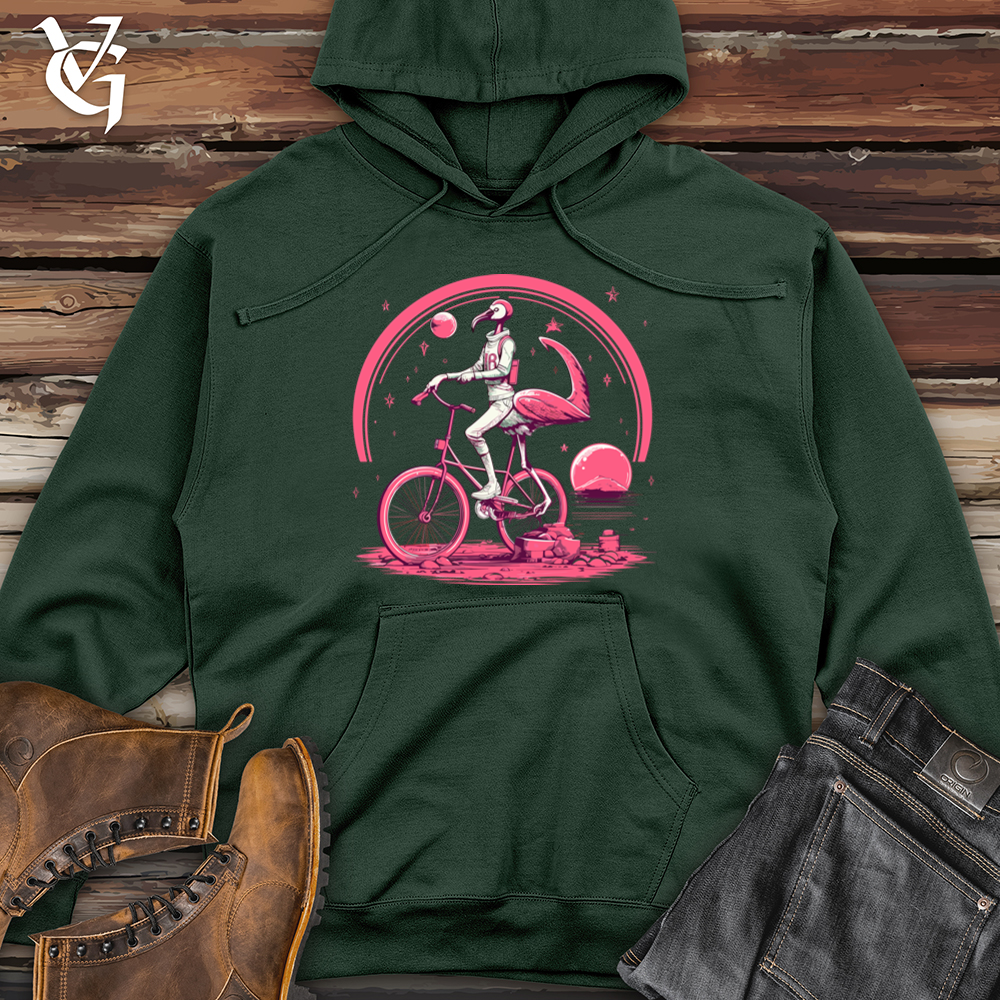 Flamingo Riding On A Bicycle Midweight Hooded Sweatshirt