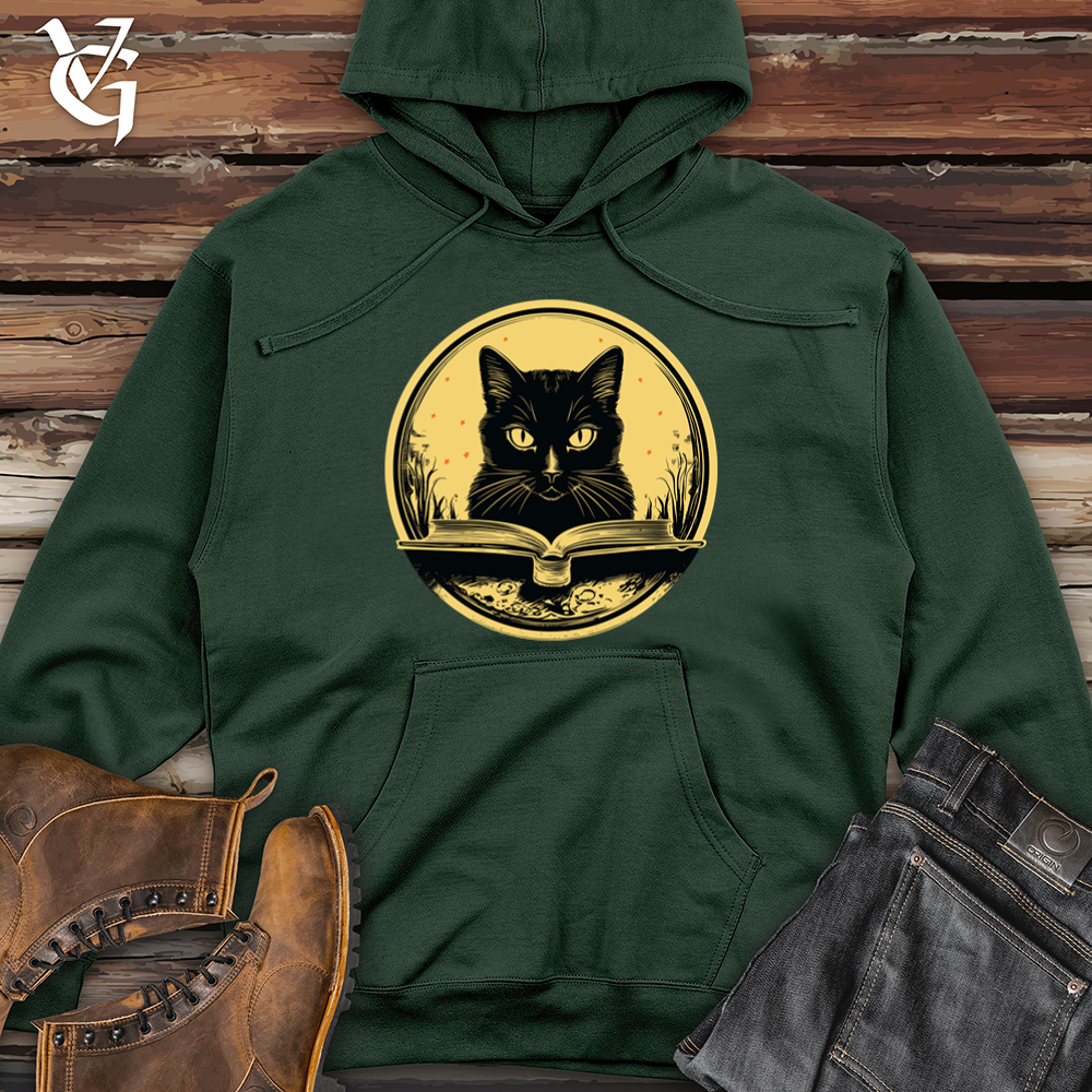 Vintage Bookworm Black Cat Midweight Hooded Sweatshirt