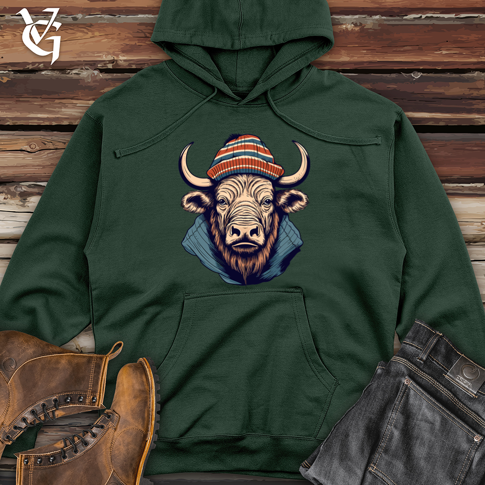 Vintage Buffalo Wearing Beanie Midweight Hooded Sweatshirt
