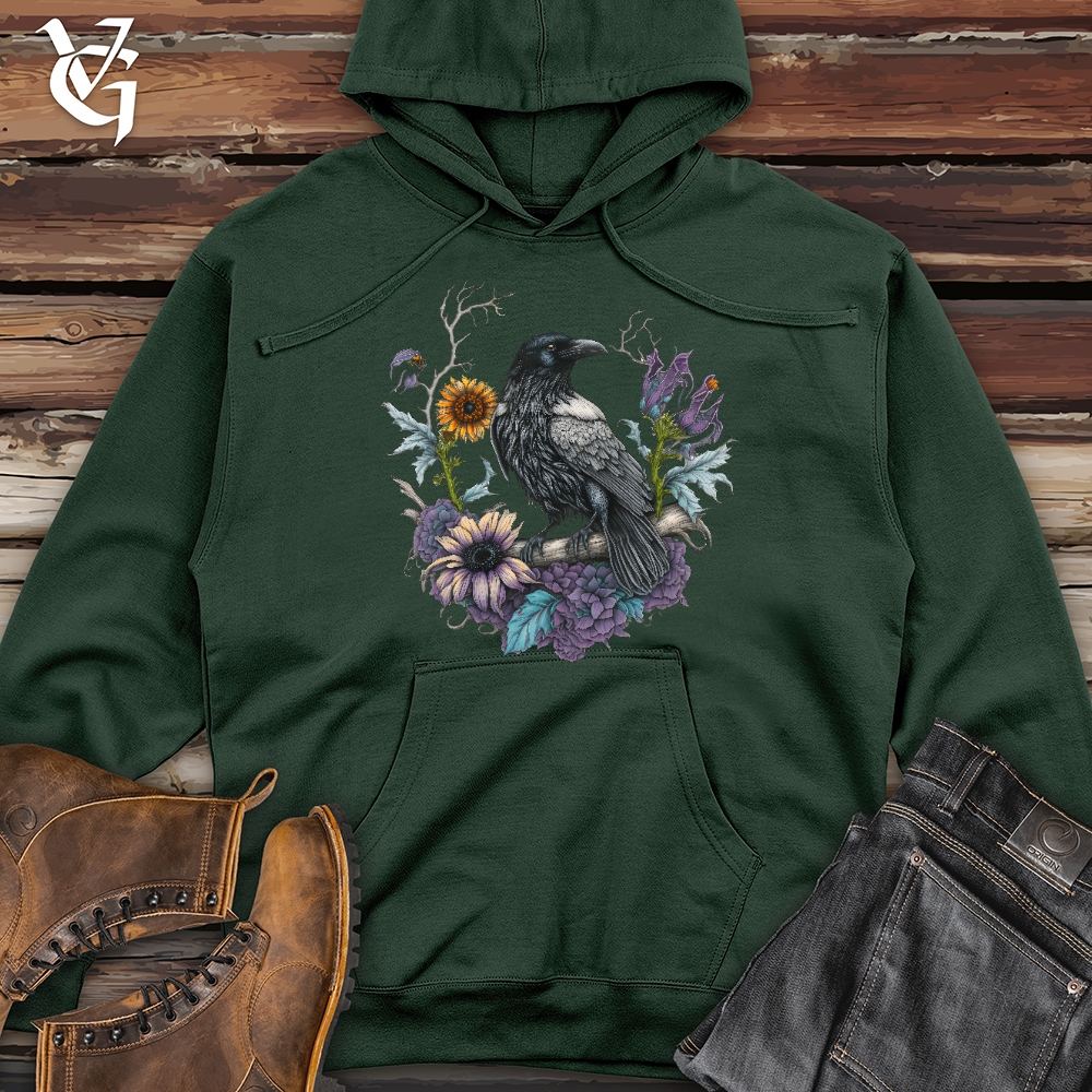 Flower Wreath Raven Midweight Hooded Sweatshirt