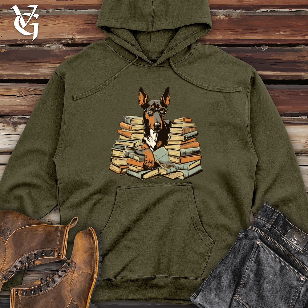 Doberman Bookworm Delight Midweight Hooded Sweatshirt