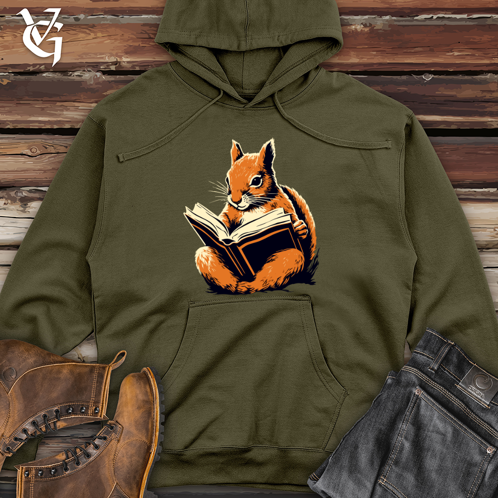 Bookworm Squirrel Midweight Hooded Sweatshirt