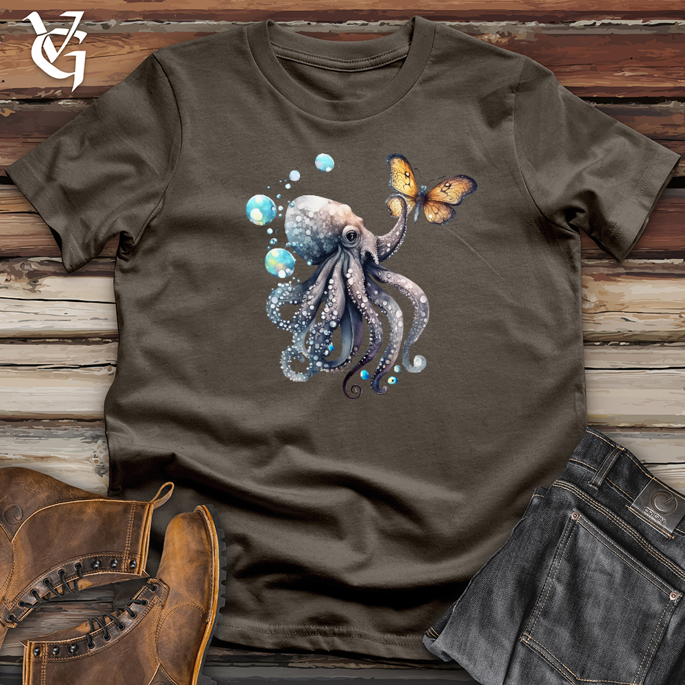 Octopus Playing With Butterfly 03 Cotton Tee