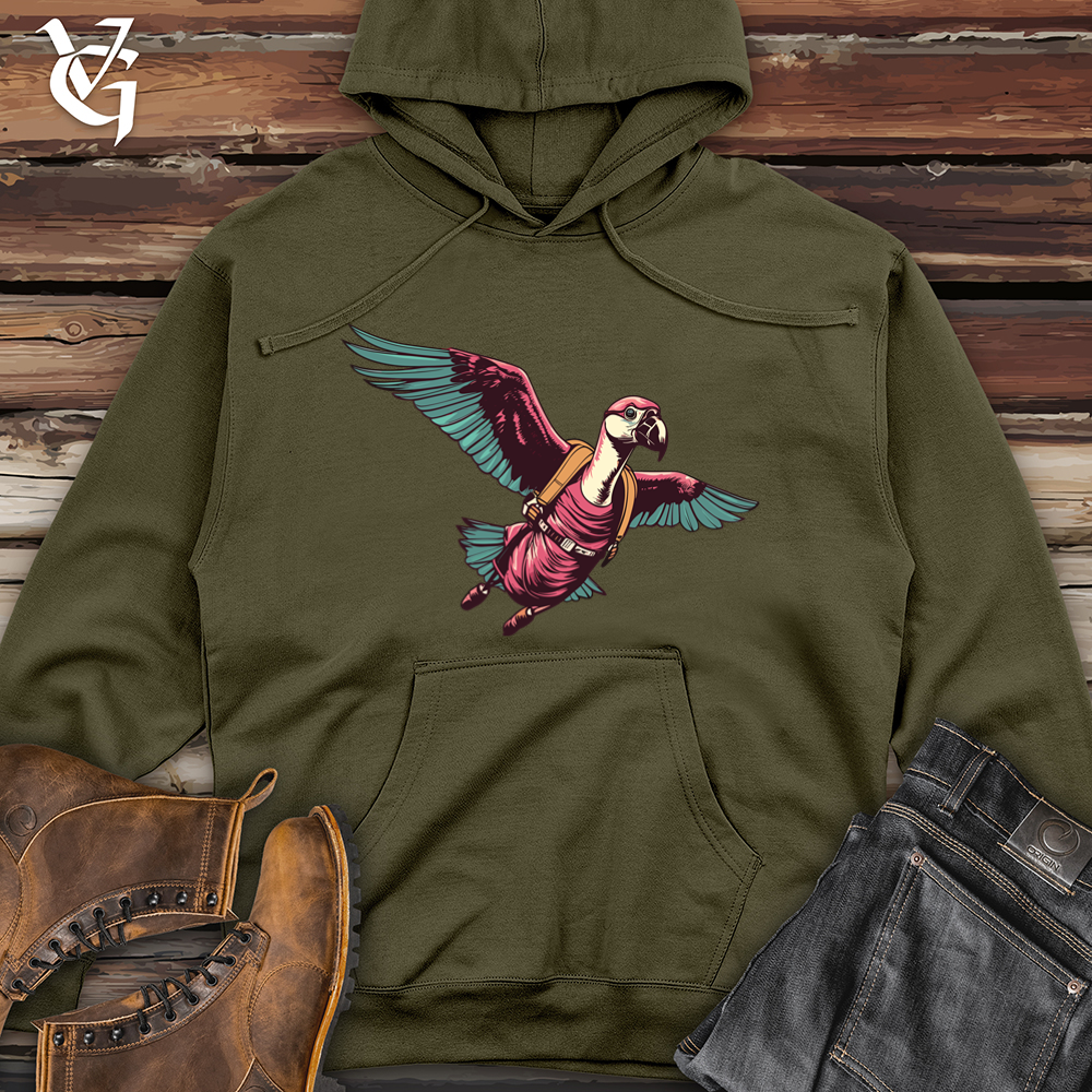 Retro Soaring Flamingo 01 Midweight Hooded Sweatshirt