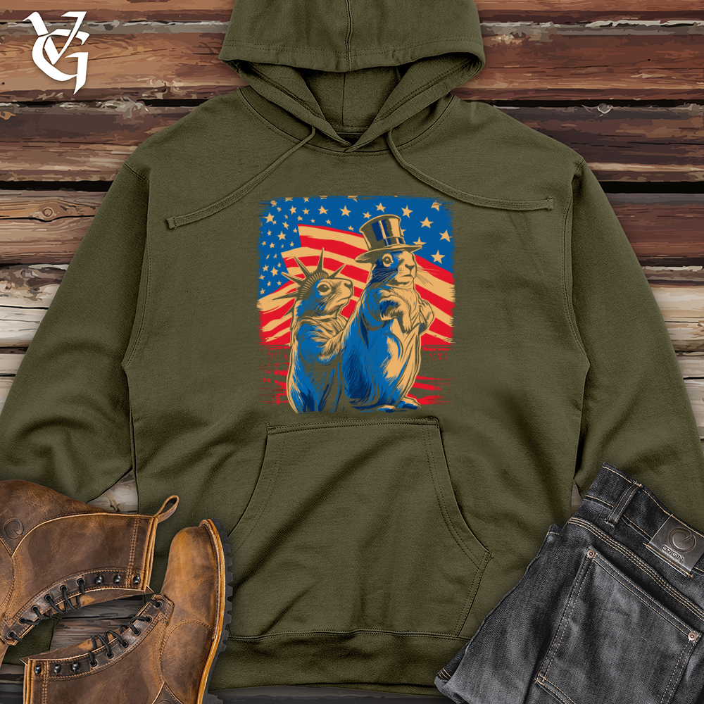 Patriotic Squirrels Display Midweight Hooded Sweatshirt