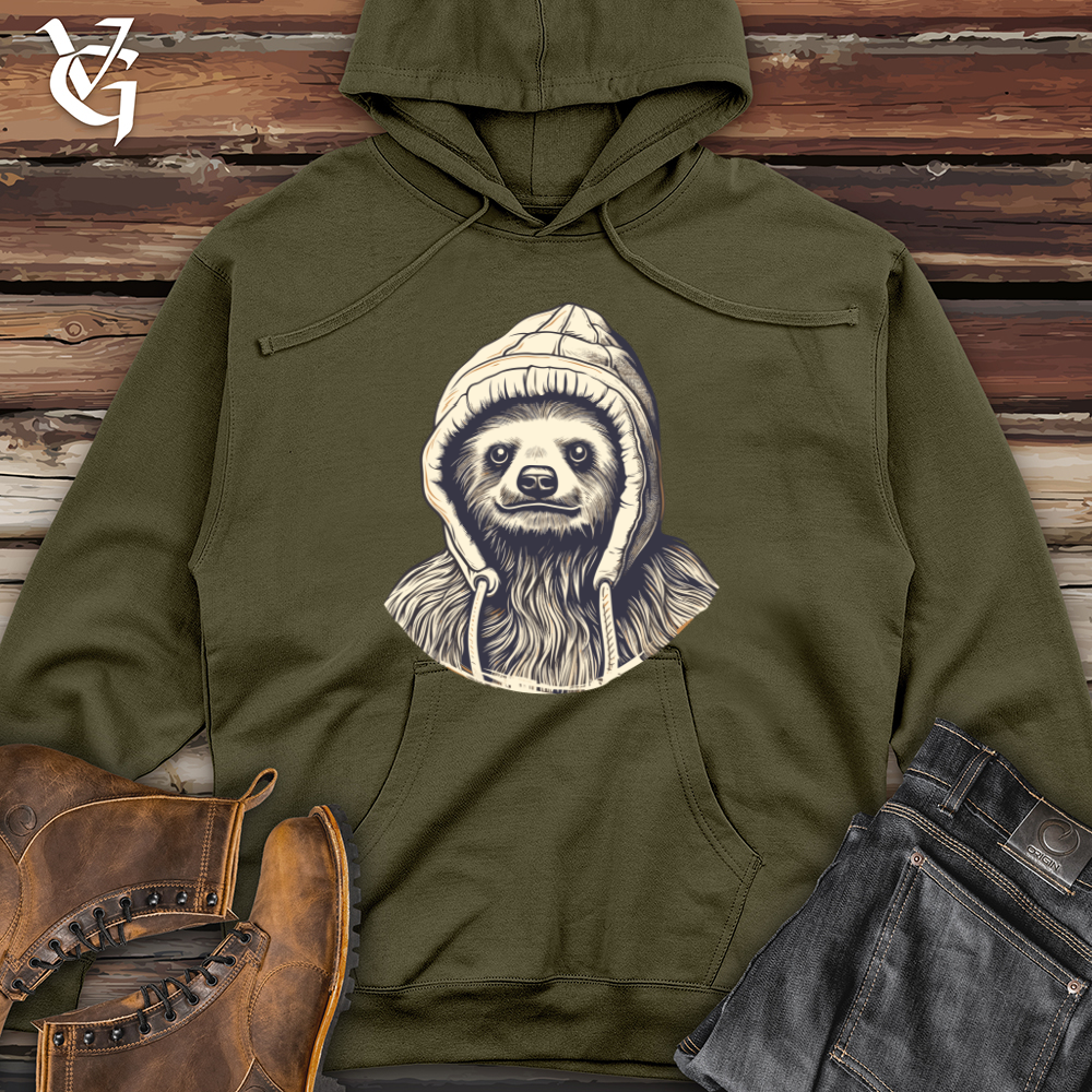 Retro Beanie Sloth Midweight Hooded Sweatshirt