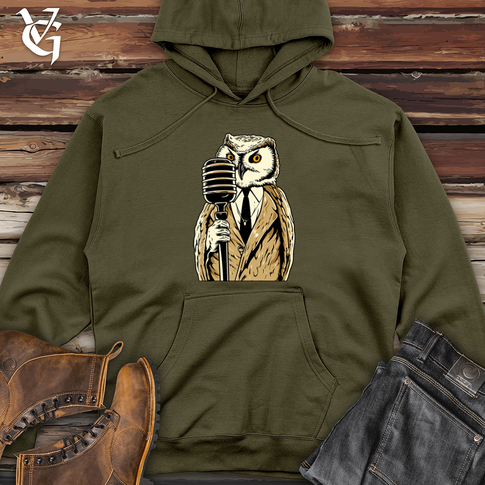 Retro Melodic Owl Midweight Hooded Sweatshirt