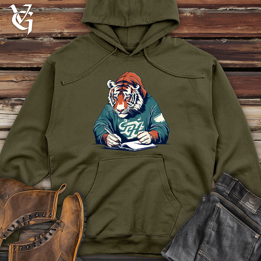 Retro Scribbling Tiger Midweight Hooded Sweatshirt