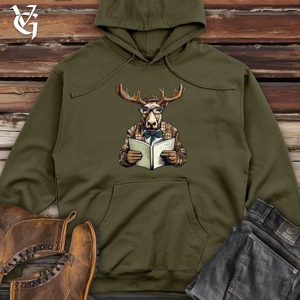 Whimsical Moose Reader Midweight Hooded Sweatshirt