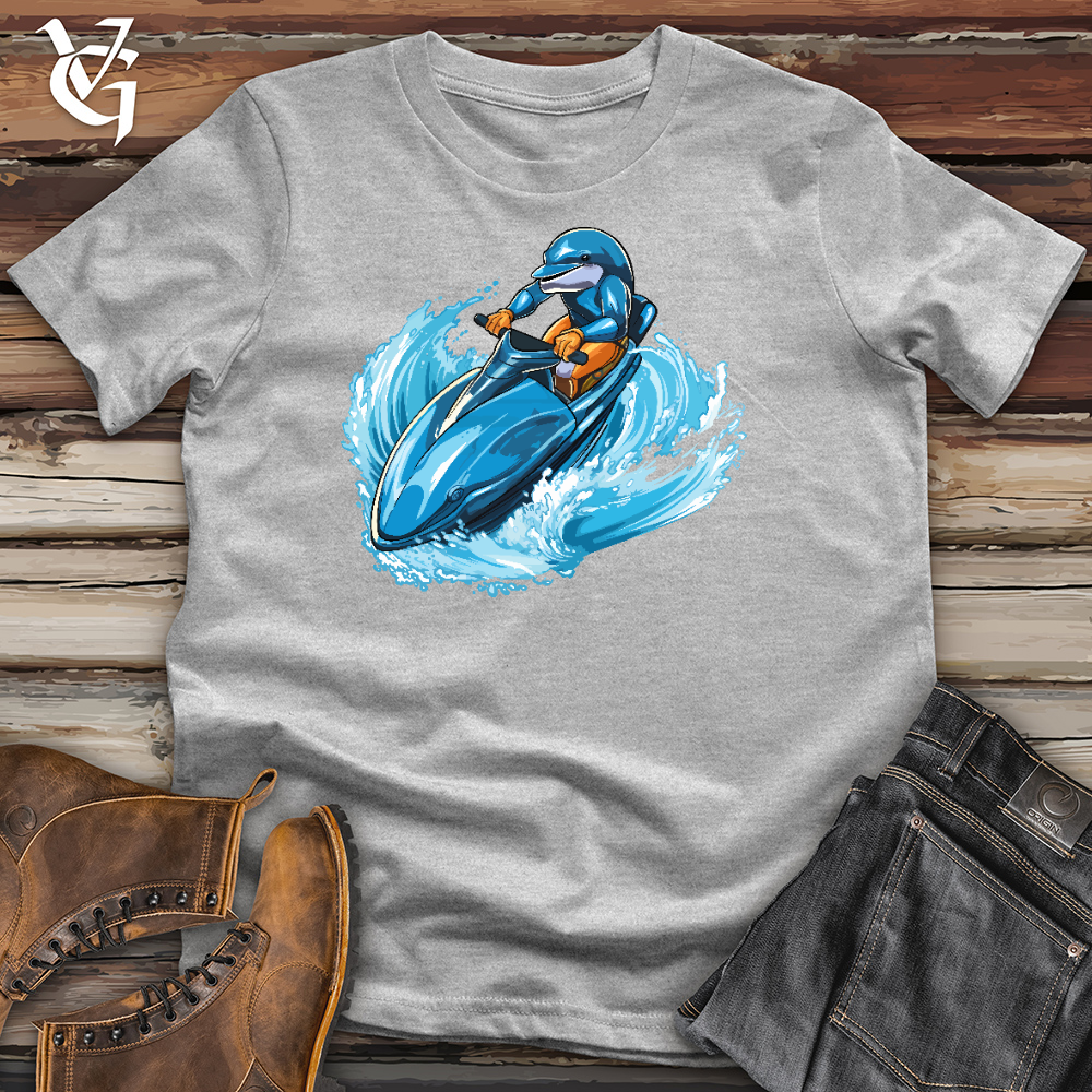 A Dolphin Driving a Jet Ski in the Ocean Cotton Tee