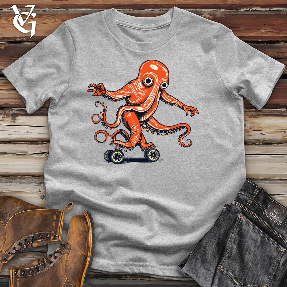 Octopus Riding On Roller Skate Cotton Tee