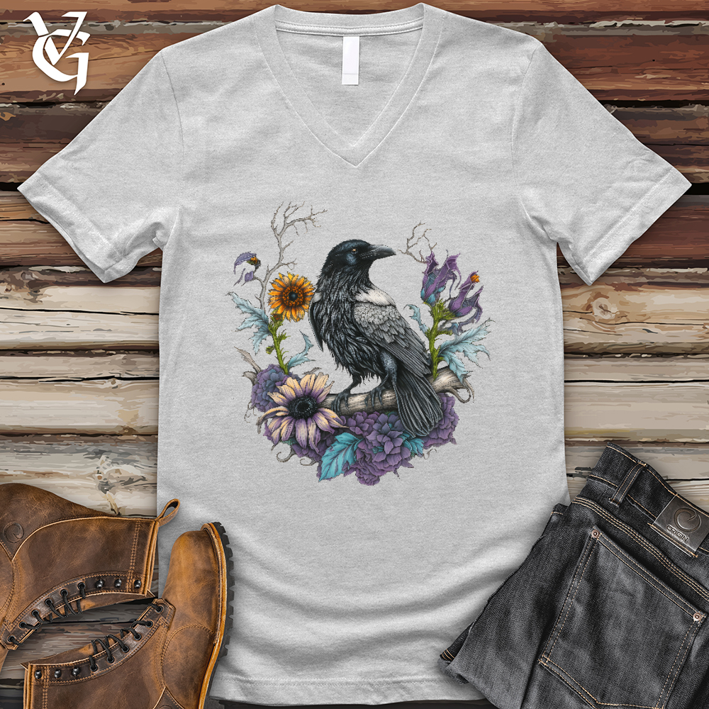 Flower Wreath Raven V- Neck Tee