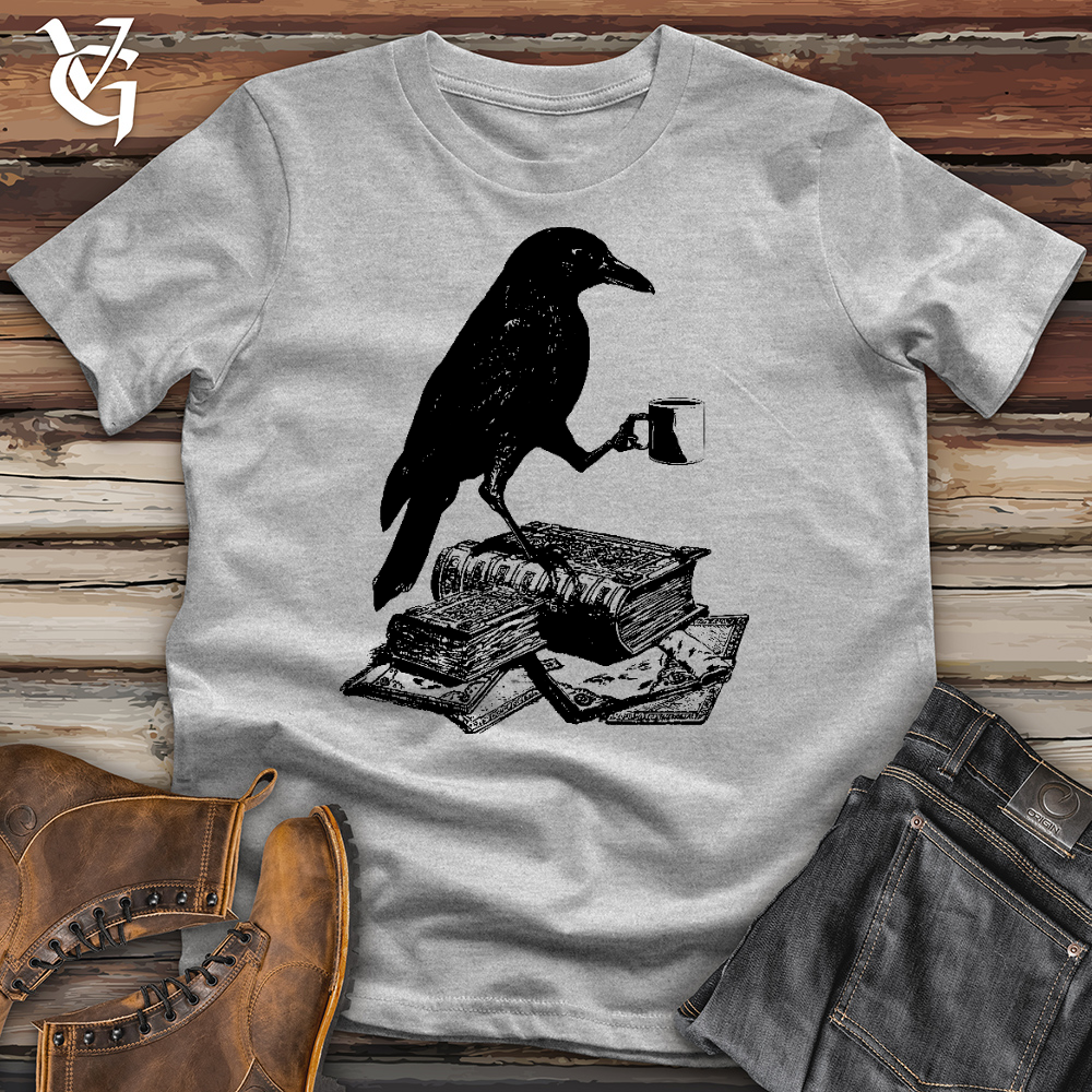 Reading Raven Holding Coffee Tee