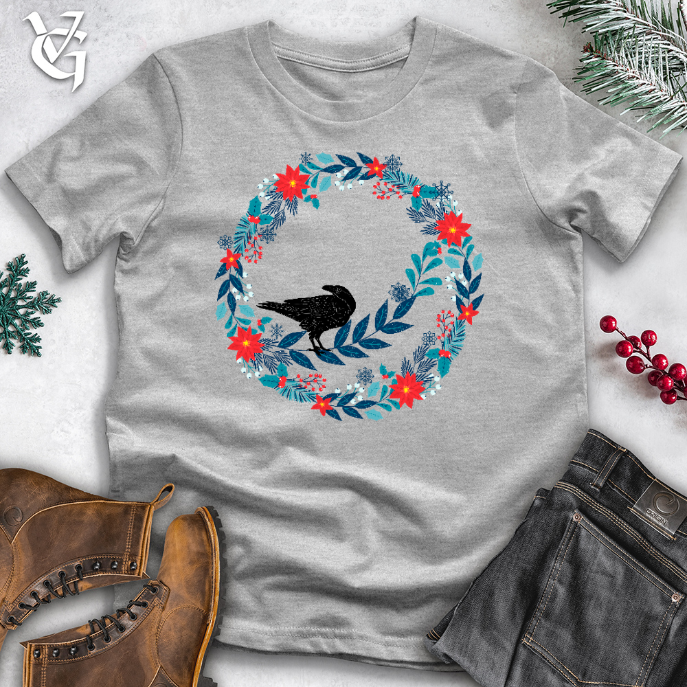 Winter Floral Raven Wreath Cotton Tee