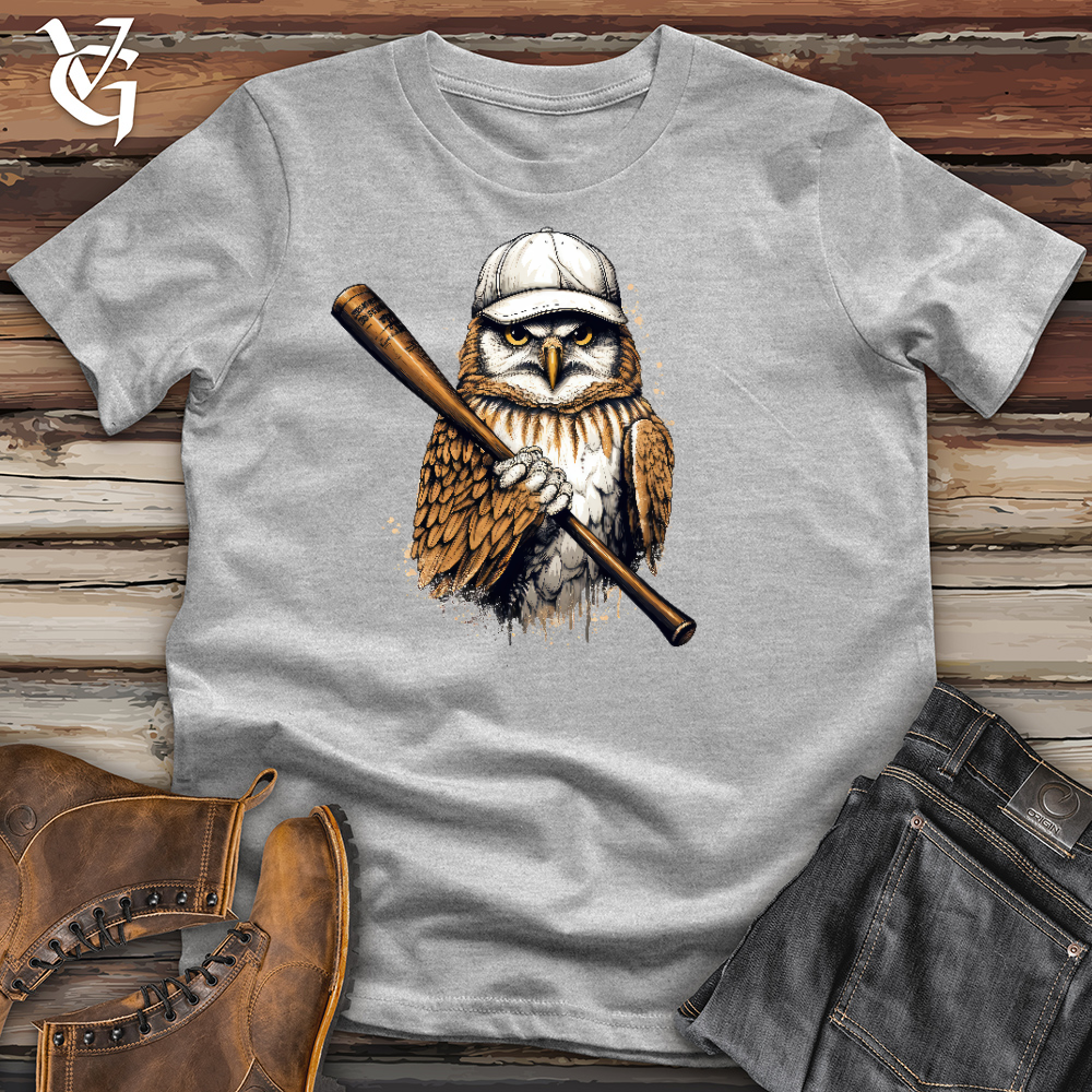 Owl Holding Baseball Bat Cotton Tee