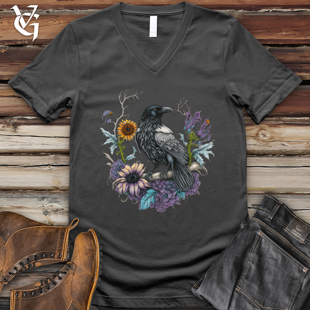 Flower Wreath Raven V- Neck Tee