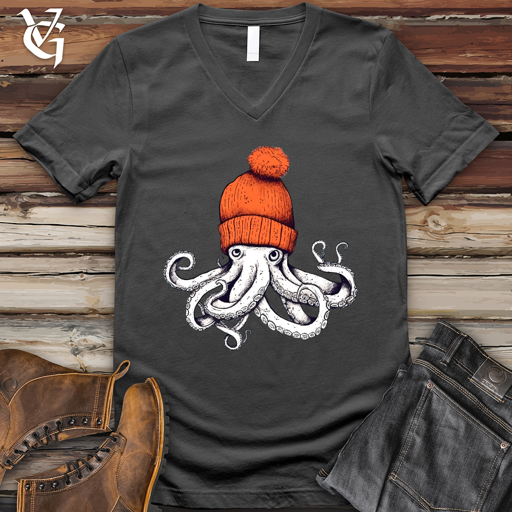 Octopus Orange Beanie V-Neck Tee
