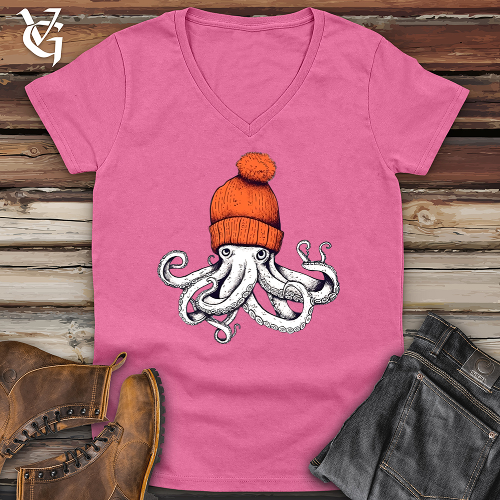 Octopus Orange Beanie Softstyle V-Neck