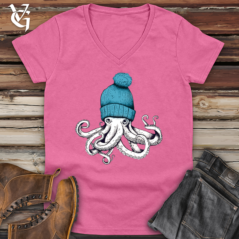 Octopus Wearing Beanie Softstyle V-Neck: Trendy Tentacles Galore! - Viking  Goods Company