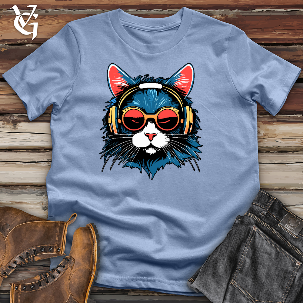 A Cat Wearing Sunglasses and Headphone Cotton Tee