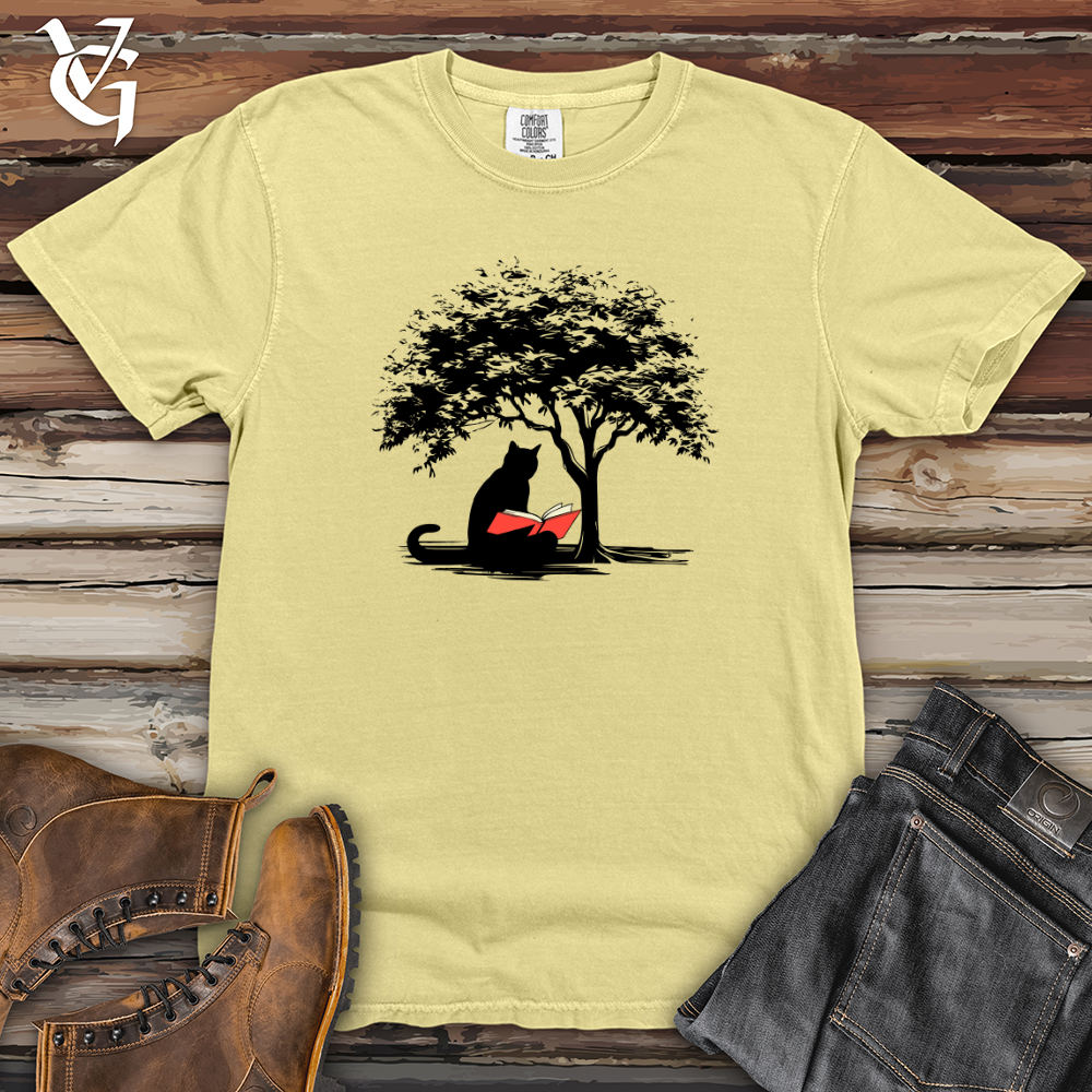 Retro Tree Reading Black Cat Heavy Cotton Comfort Colors Tee