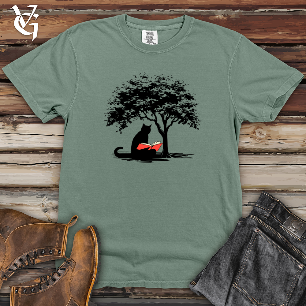 Retro Tree Reading Black Cat Heavy Cotton Comfort Colors Tee