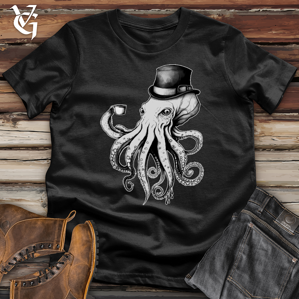 Octopus Wearing Hat Drinking Coffee Softstyle Tee