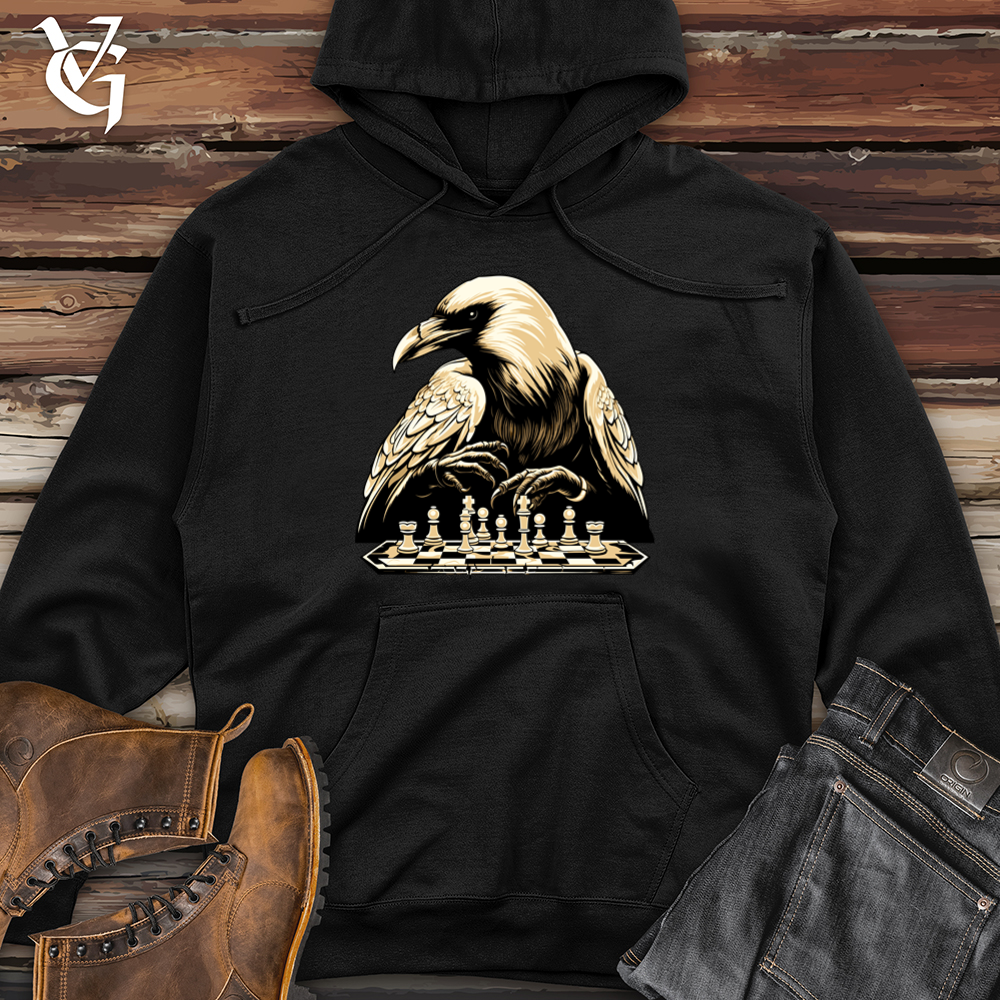 Strategizing Raven Chess Player Midweight Hooded Sweatshirt