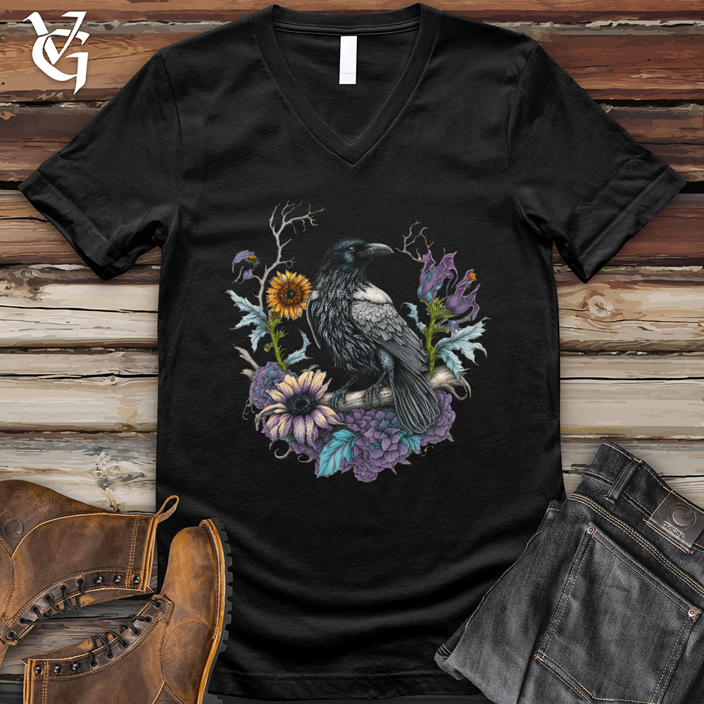 Flower Wreath Raven V- Neck Tee