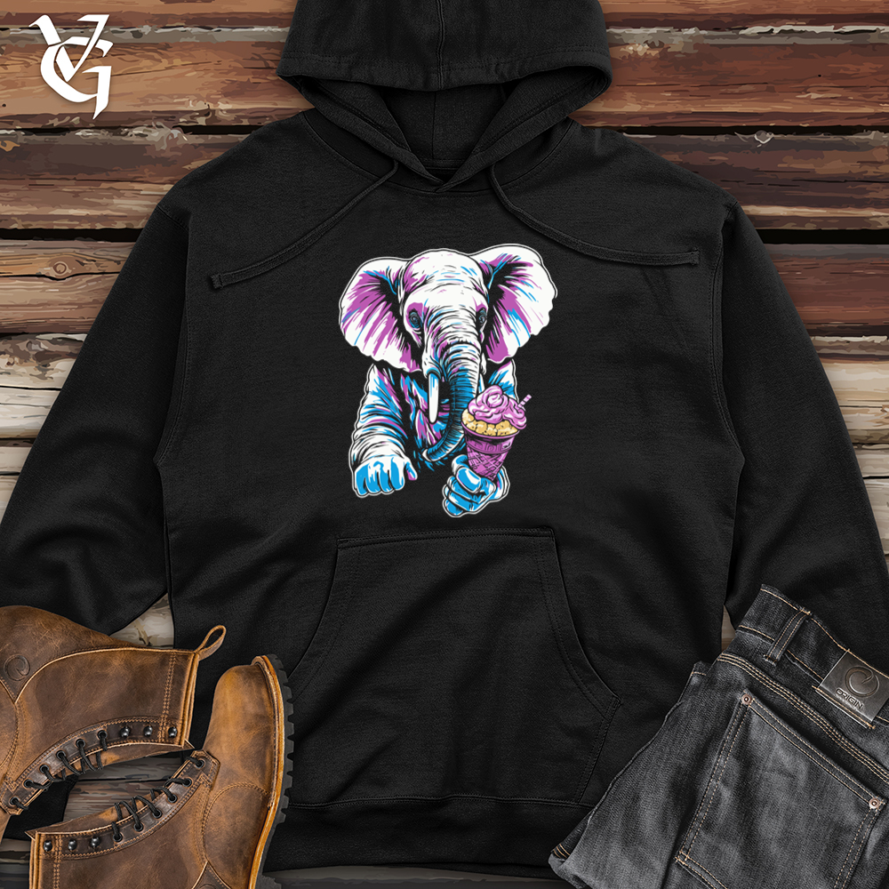 Retro Cosmic Ice Cream Elephant Midweight Hooded Sweatshirt