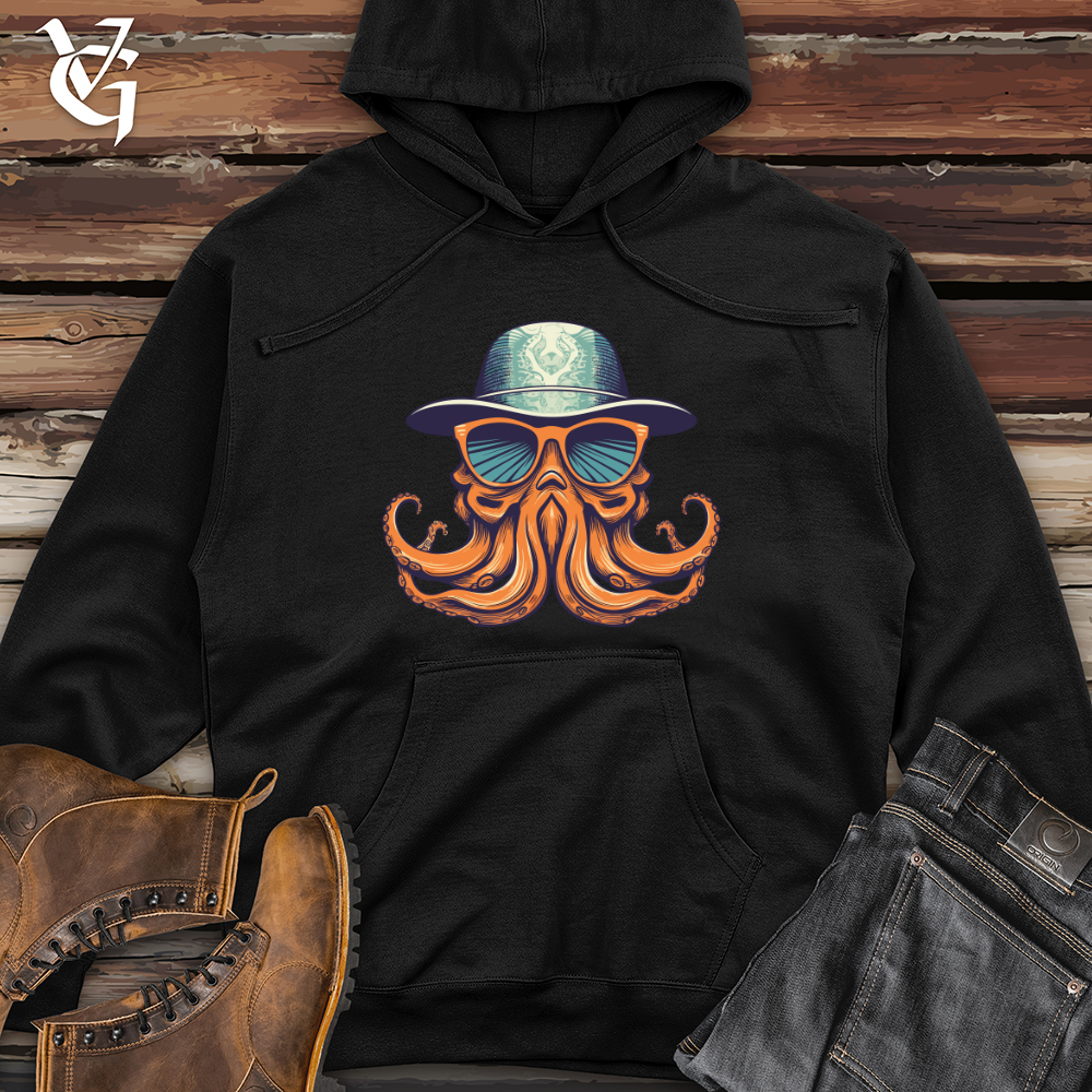 Retro Fedora Octopus Midweight Hooded Sweatshirt