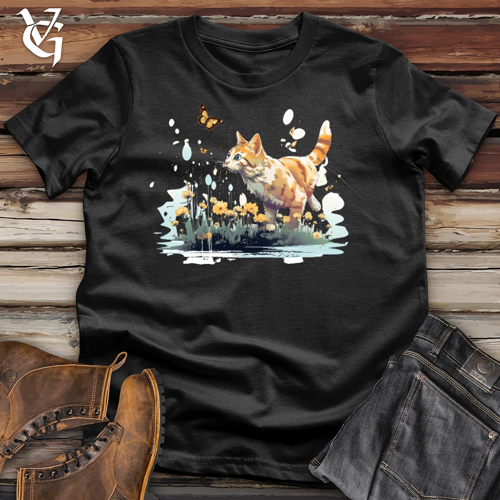 Cat Chasing Butterfly Cotton Tee